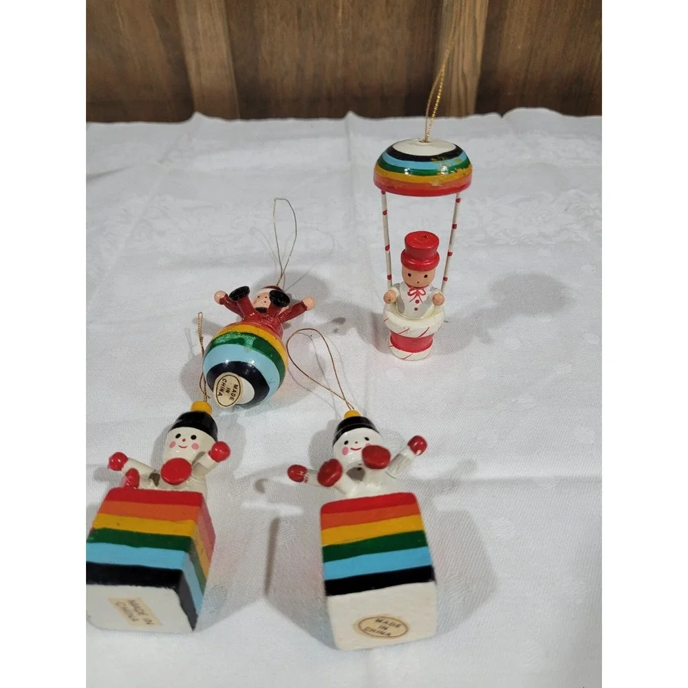 4 Rainbow Vintage Wooden Christmas Ornaments